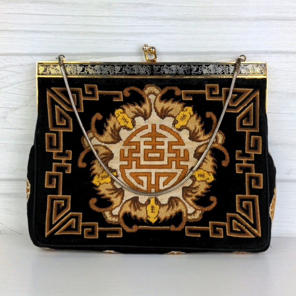 Vintage Petit Point Evening Bag Mini Purse Asian